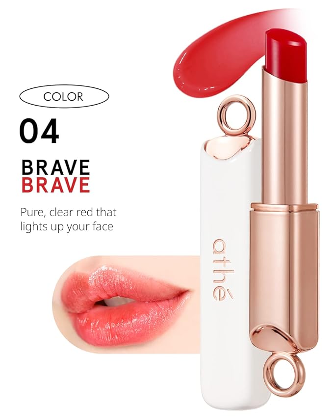 ATHÉ Authentic Lip Balm 04 BRAVE (Tinted), Lightweight Wear & Plumping Lips without Stickiness, Moisturizing & Nourishing Plant-Based Vegan Chapstick for Dry, Petrolatum Free, Cruelty-Free