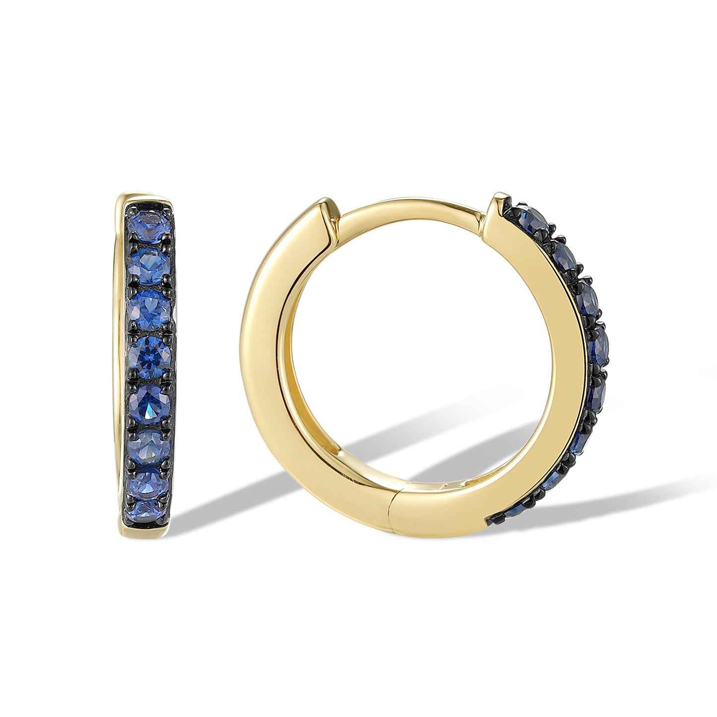 Santuzza 10K Yellow Solid Gold 0.25 ct Sapphire Dainty Huggie Hoop Earrings for Women