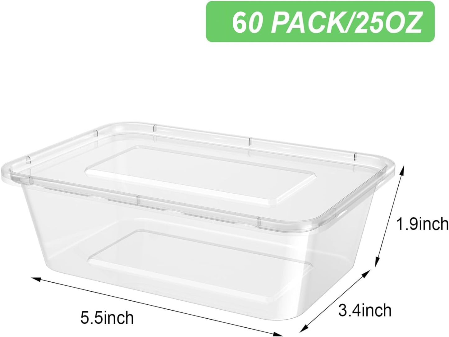 Bokon 60 Pcs Plastic Meal Prep Container with Lid Disposable Clear Lunch Containers Stackable Food Storage Container Box Spill Proof for Salad Snack Microwave Dishwasher Freezer Safe (25 oz)