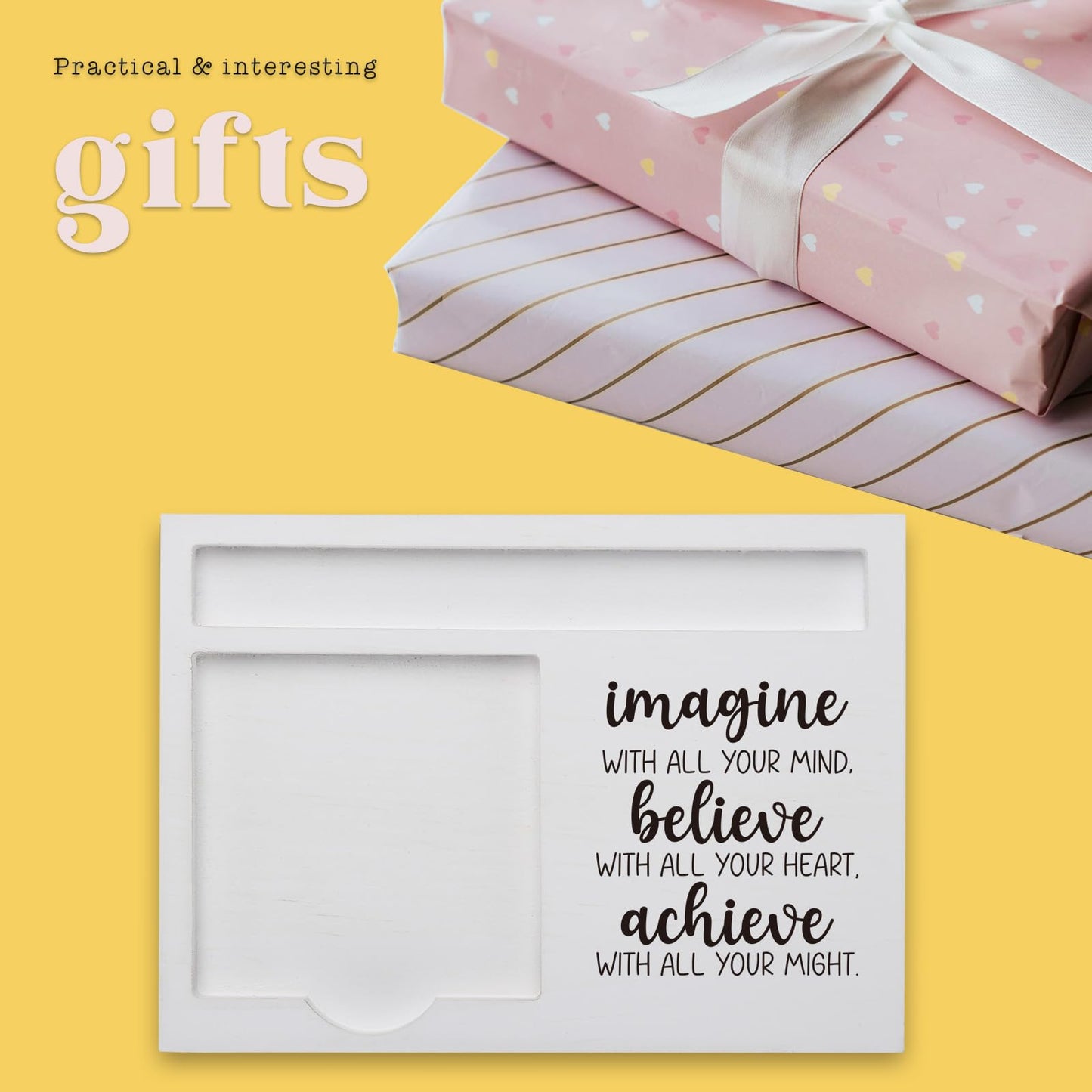 Positive Affirmations Imagine Believe Achieve Sticky Note Holder, Inspirational Desk Organizer for Teacher Coworker Graduate, Motivational Gift for Office Classroom Note Pad Holders KBB03