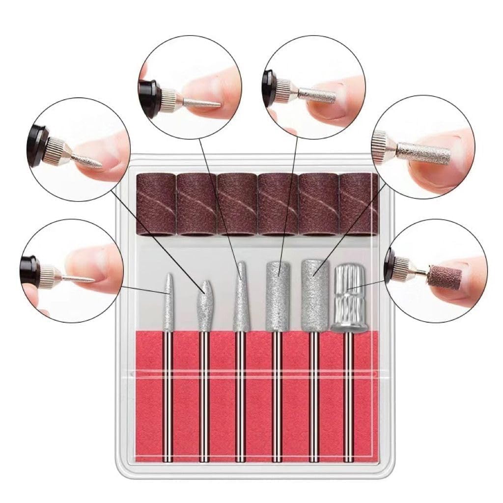 SIGNI 6Pc Nail Drill bits Set,Professional Nail Art Tools Set for Acrylic Art,Manicure & Pedicure Crystal Nail Files, Nail Drill Bits, Sanding Bands Perfect for Nail Salons & Beauty (Standard, 1)
