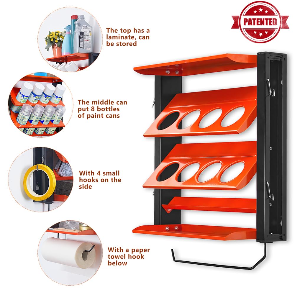 Ultrawall Spray Can Holder Rack With Paper Towel Holder, Steel Wall Mounted Spray Bottle Holder, Garage Wall Mount Shelf, Utility Storage Rack, Tool Storage Rack, Holds 100 lbs