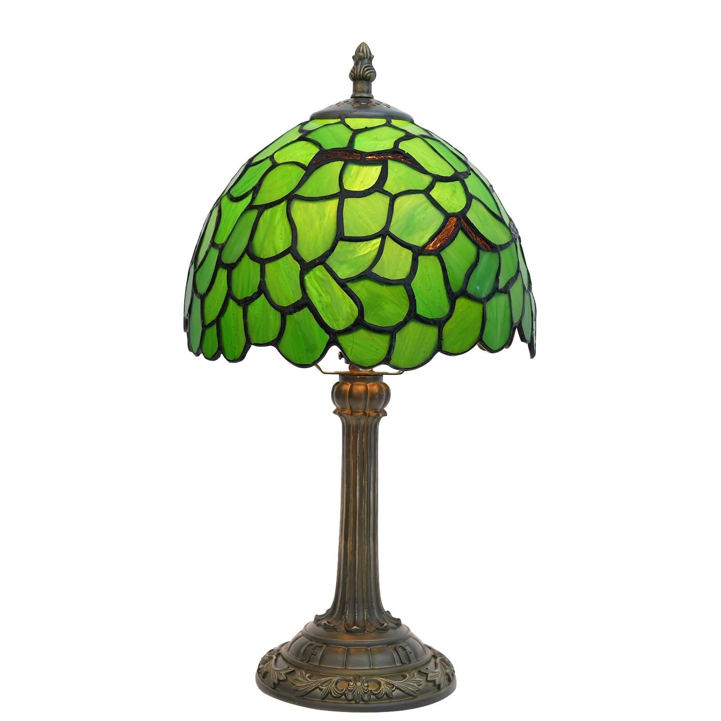 wecrejoni Tiffany Lamp Stained Glass Table Lamp 8X8X14 Inches Desk Reading Light Decor Beside Bedroom Living Room Home (H-1056- Green Leaf)