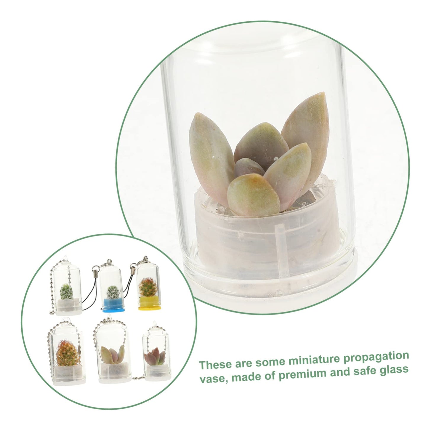 POPETPOP 6pcs Miniature Glass Container Keychain Artistic Hanging Terrarium for Air Plants Succulents Decorative Pendant