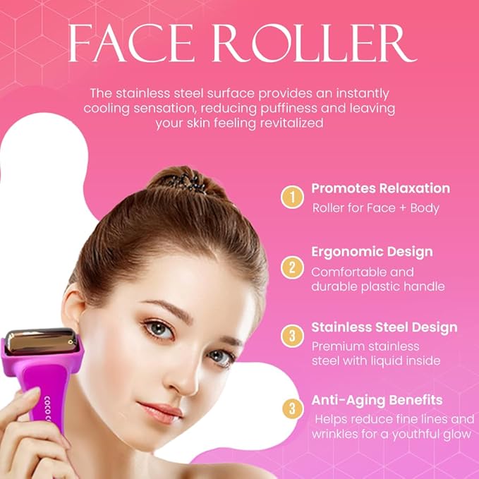 Ice Face Roller for Women - Face & Eye Puffiness Relief - Anti-Aging Skin Care for Wrinkles Stainless Steel Gadget for Radiant Skin