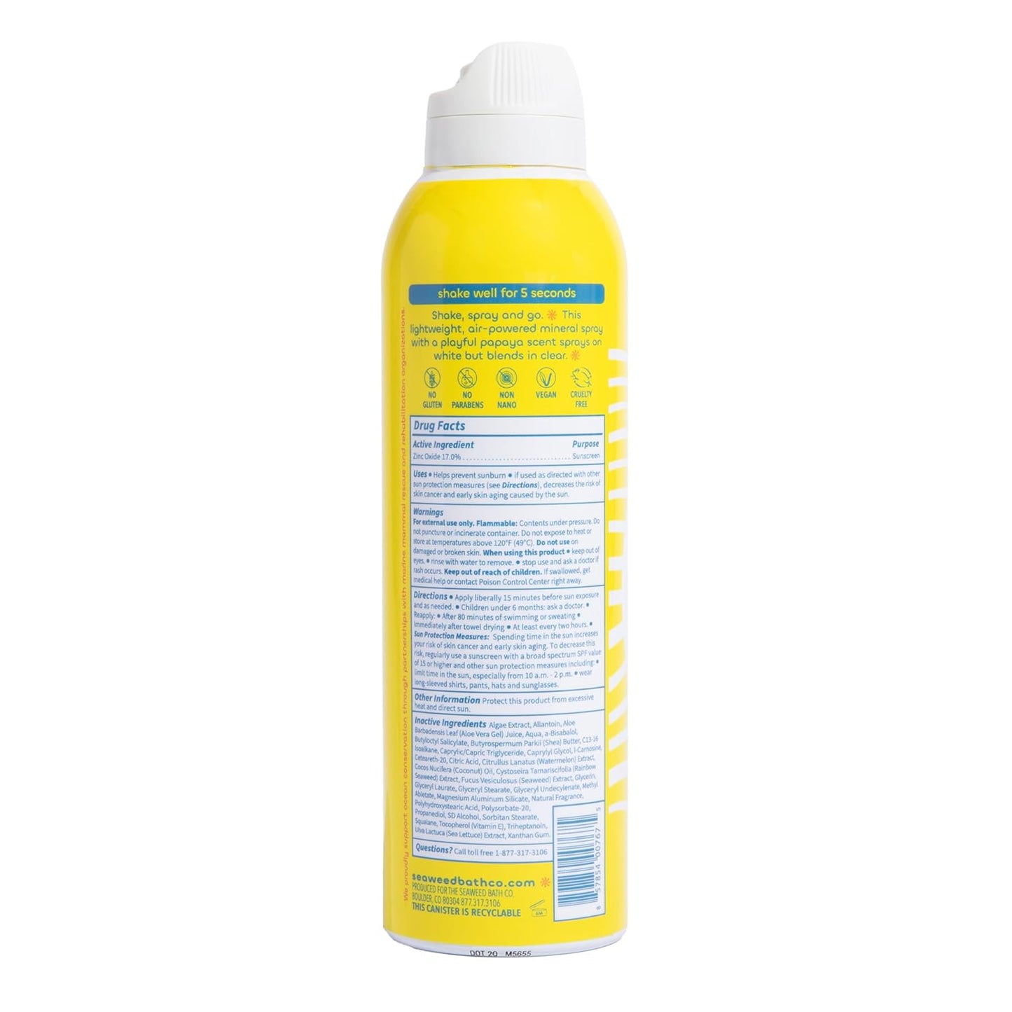 Seaweed Bath Co. Kid's Mineral SPF 50 Broad Spectrum Sunscreen Spray, 6 Ounce (Pack of 2), Papaya Scented, Water Resistant, Tear Free, Sensitive Formula, with Zinc Oxide, Rainbow Seaweed, Watermelon