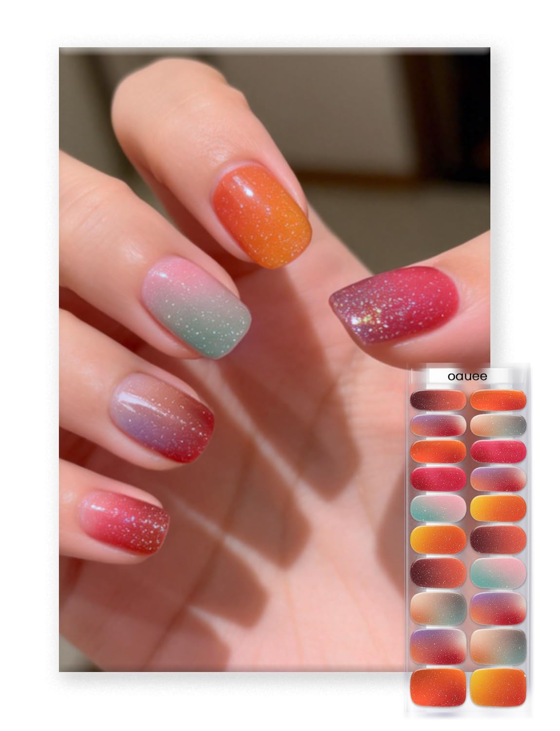 Oauee Semi Cured Gel Nail Strips | Built-In Gel Top Coat | UV Light Required | Salon Quality, Easy Application And Removal (Vintage Palette Reverie）