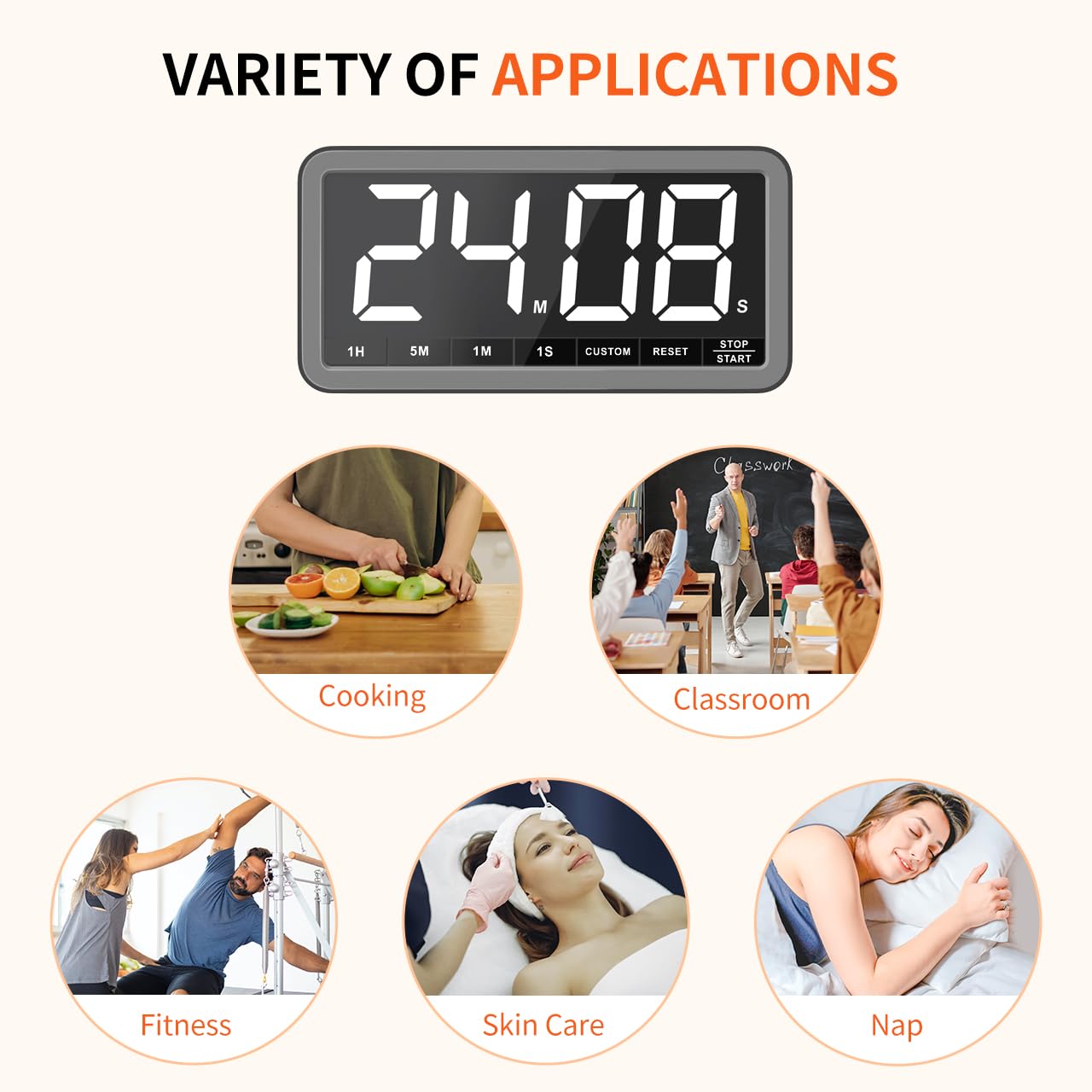 VOCOO Digital Kitchen Timer with 7.8” Extra Large Display, Magnetic LED with 3 Brightness, 4 Alarms and 3 Volume Levels, Battery Powered Countdown Count Up Timer for Cooking, Classroom, Home Gym