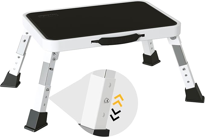 BONTEC Folding Step Stool, 3-Level Adjustable Metal Step Stool with Anti-Slip Pedal and Locking Legs, 330lbs Heavy Duty Folding Foot Stool, Portable Stepping Stool for Kids, Kitchen, Home, Office