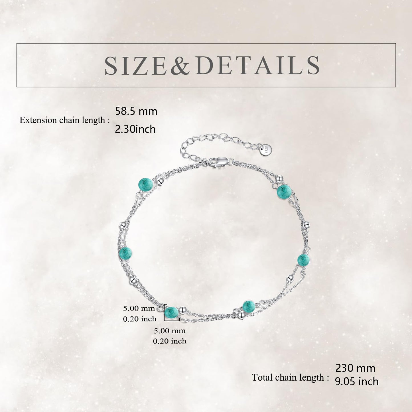CRMAD Turquoise Bracelet for Women Sterling Silver Beach Jewelry Gift for Women (turquoise, bracelet 7+2'')