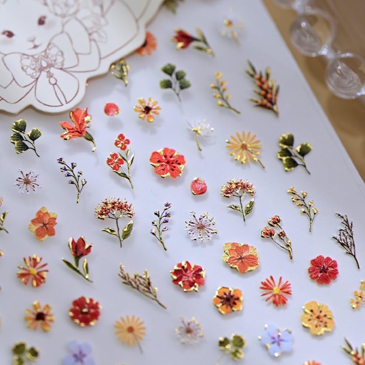 Flower Nail Art Stickers 5D Embossed Floral Nail Stickers Flower Nail Decals Spring Self-Adhesive Nail Decorations for Women Manicure 1 Sheet