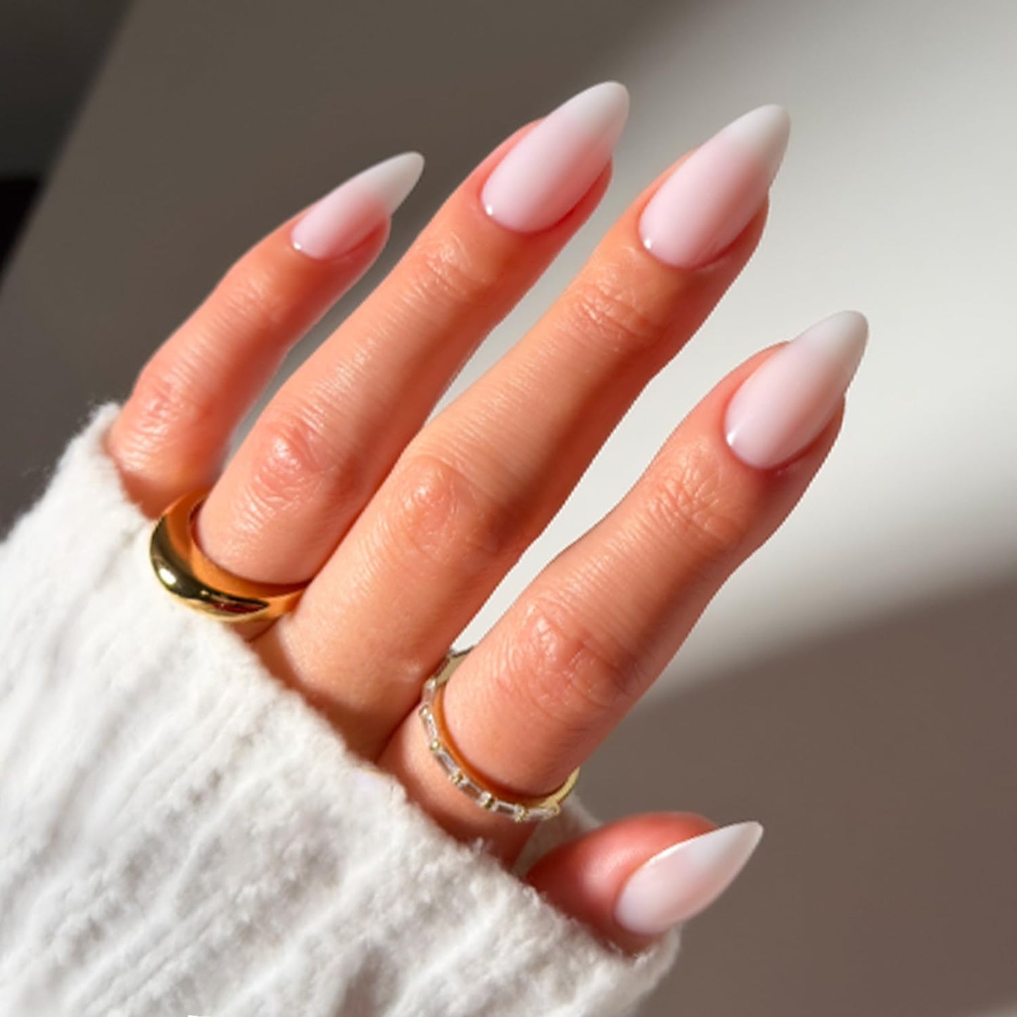 Glamnetic Press On Nails - Medium Almond Fake Nails, Milky White Nails, Clouded | 15 Sizes - 30 Nail Kit with Glue