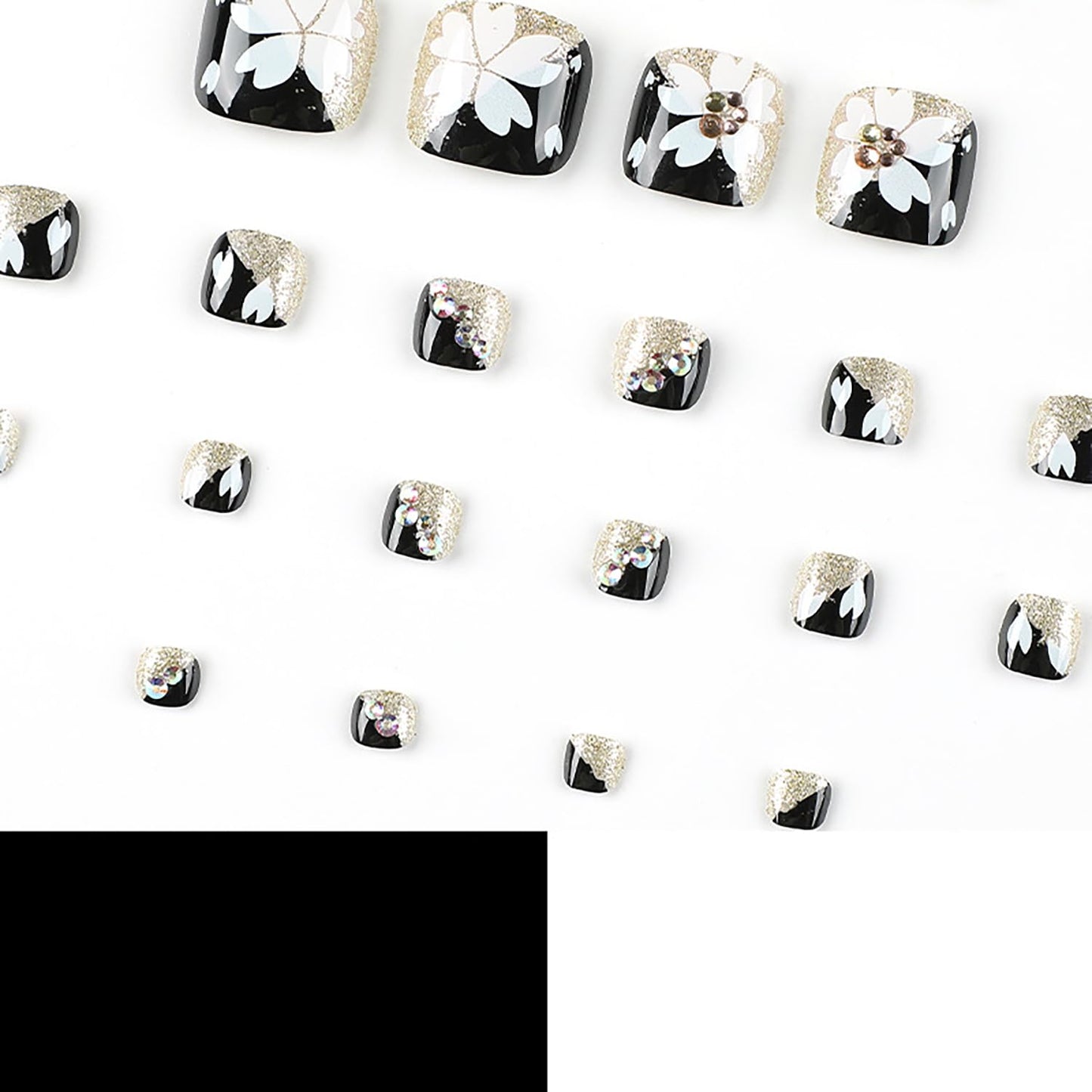 Vezocim Press on Nails with Black White Checkerboard Designs, 24Pcs Artificial White Fake Nails for Toe, Glossy Full Cover Square Acrylic False Toenails, Glue ons Toenails with Charm for Women
