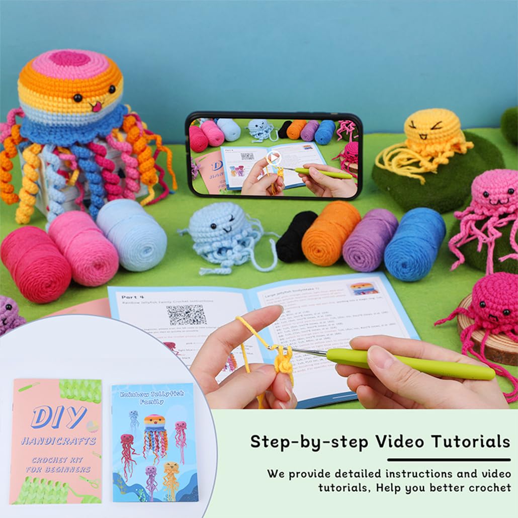 KyeeaDIY Crochet Kit for Beginners, Crochet Starter Kits, Animal Knitting Crocheting Kits with Step-by-Step Video Tutorials, Complete Crochet Kit for Adults Decoration (Jellyfish)