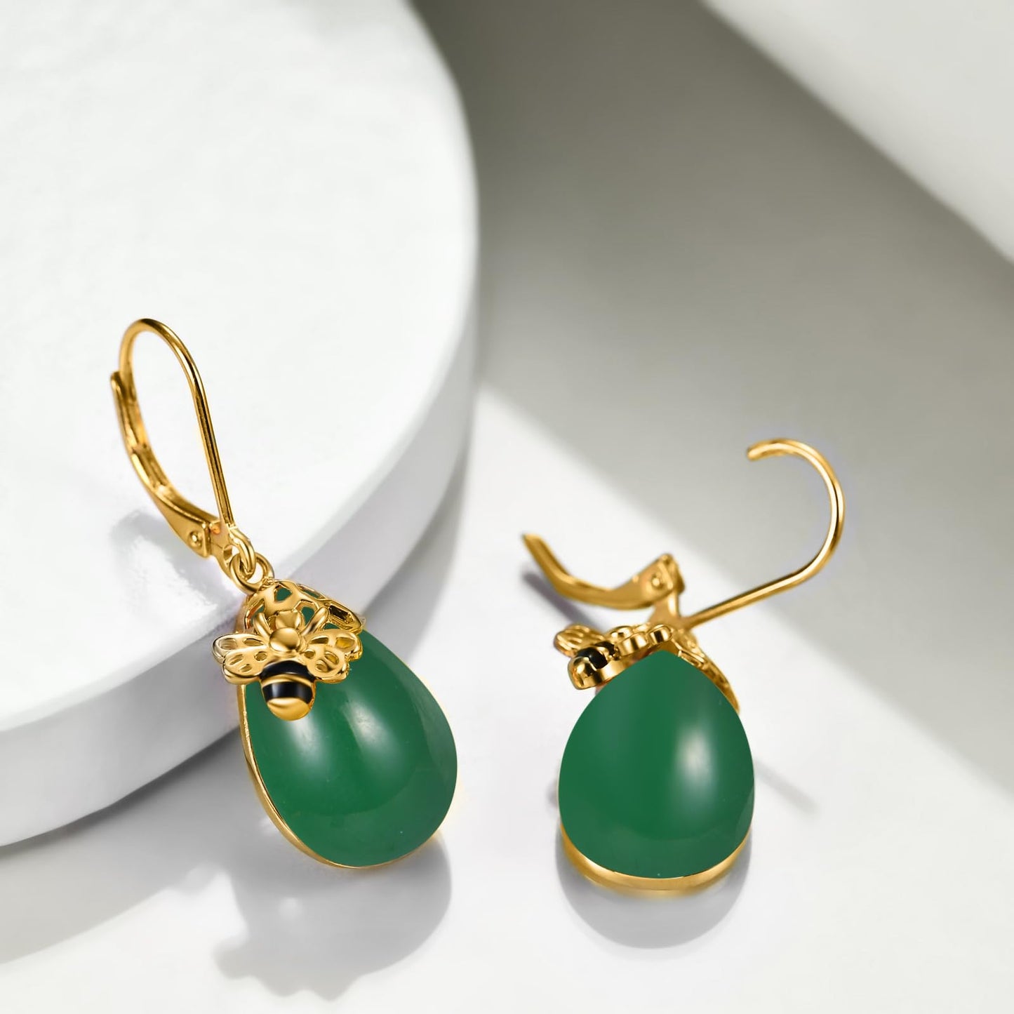 TIGERRIDER Bee 925 Sterling Silver French Clasp Earrings Jade Pendant Jewelry Gift for Women