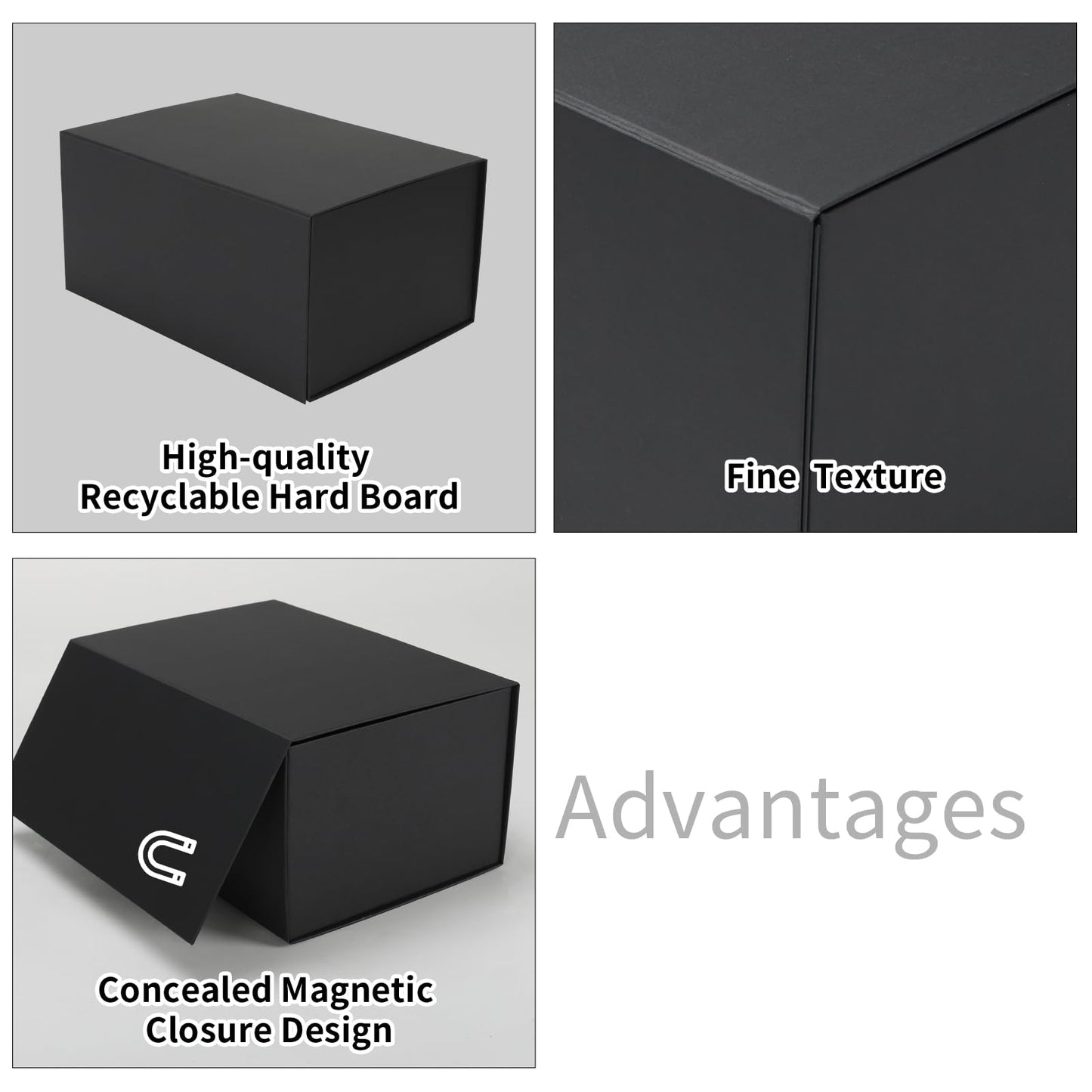 Ditwis 4 Pack 10x7x5 Inches Gift Boxes with Magnetic Closure Lids, Black Magnetic Box for Wedding, Groomsmen Bridesmaid Proposal, Birthdays, Mother's Day