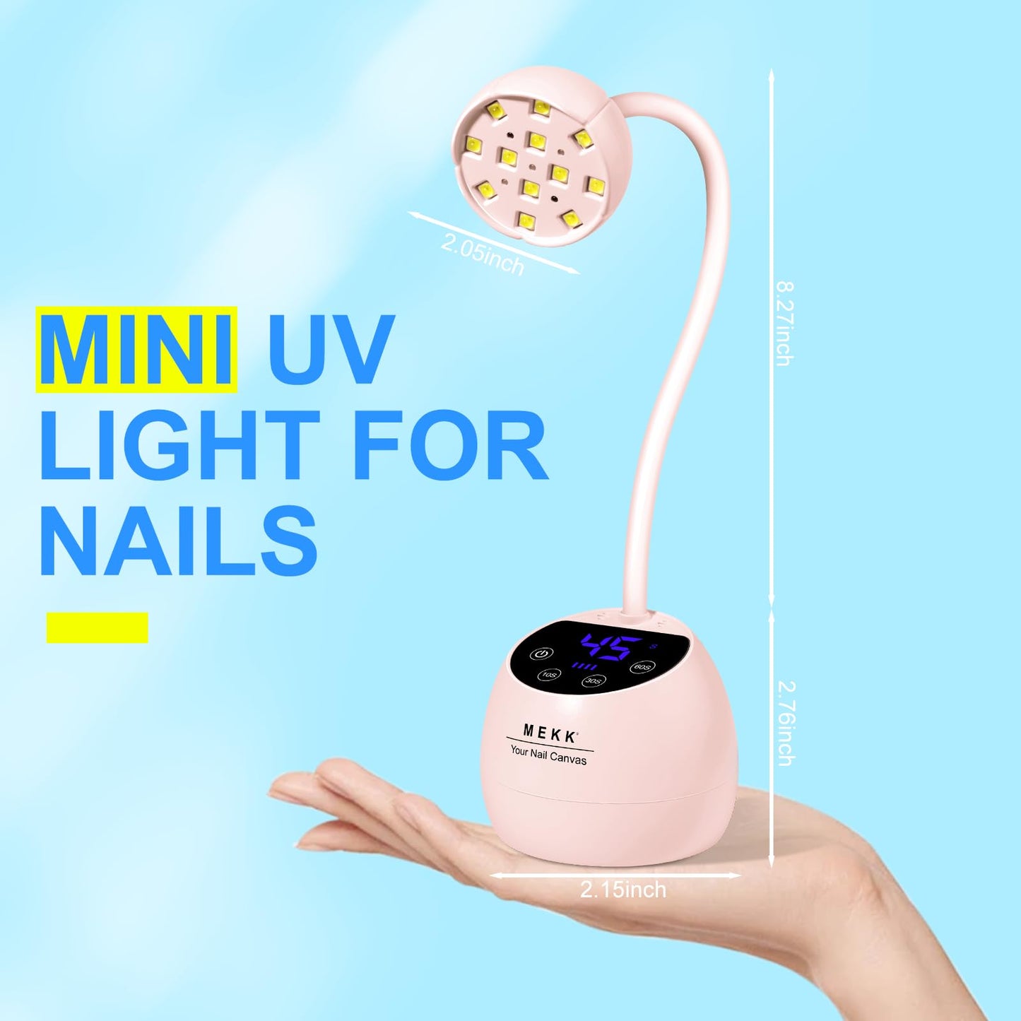 MEKK Gooseneck UV LED Nail Lamp - 36W Cordless Mini UV Light for Gel Nails for Home & Travel, Single Nails Light for Detail Work, Flash Cure Lamp with Auto Sensor, 4 Timers, Flower Design (Pink)