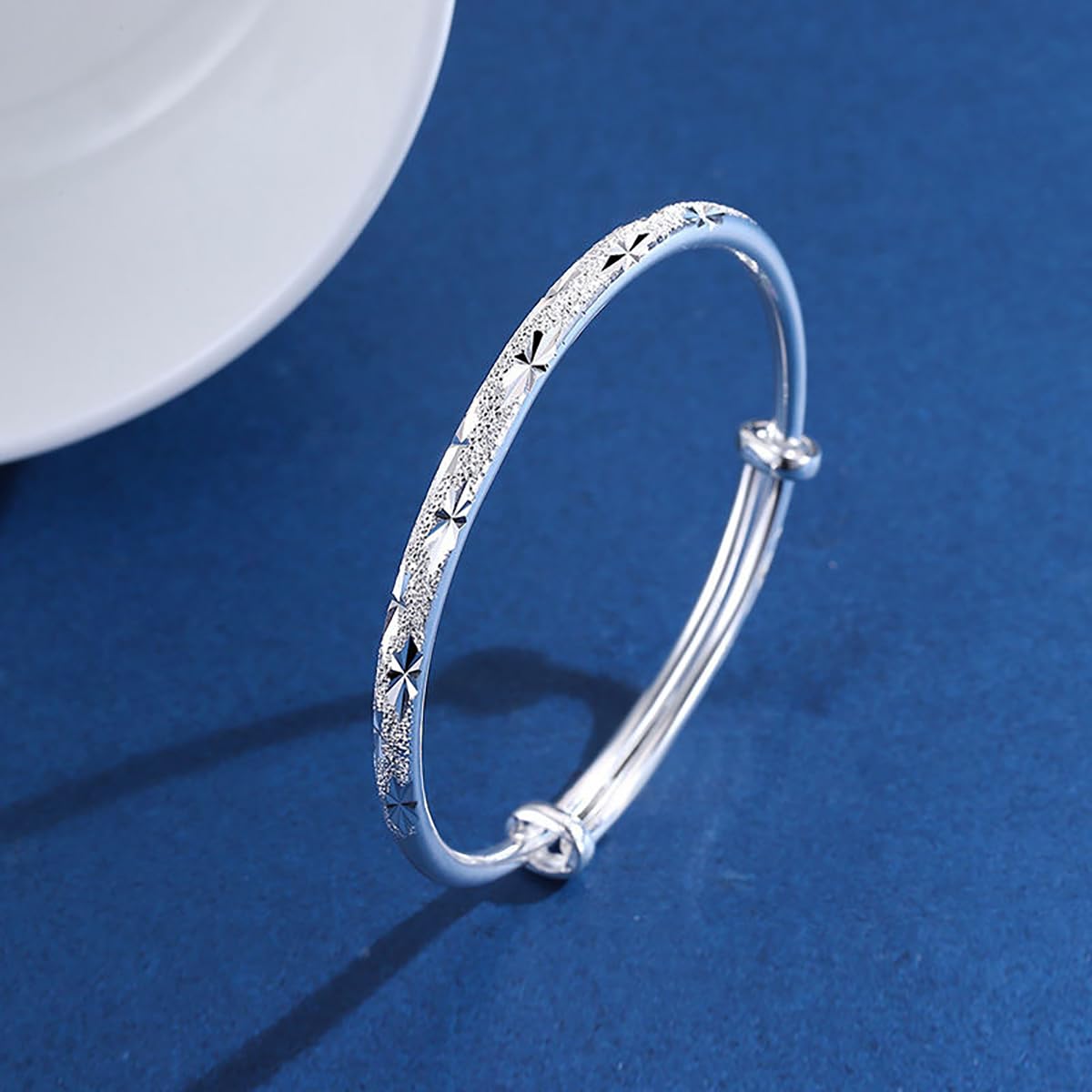 Handmade 925 Sterling Bangle Bracelet Dainty Silver Shining Stars Cuff Bangles for Women Adjustable Bangle Bracelet lucky Jewelry Birthday & Christmas Gifts