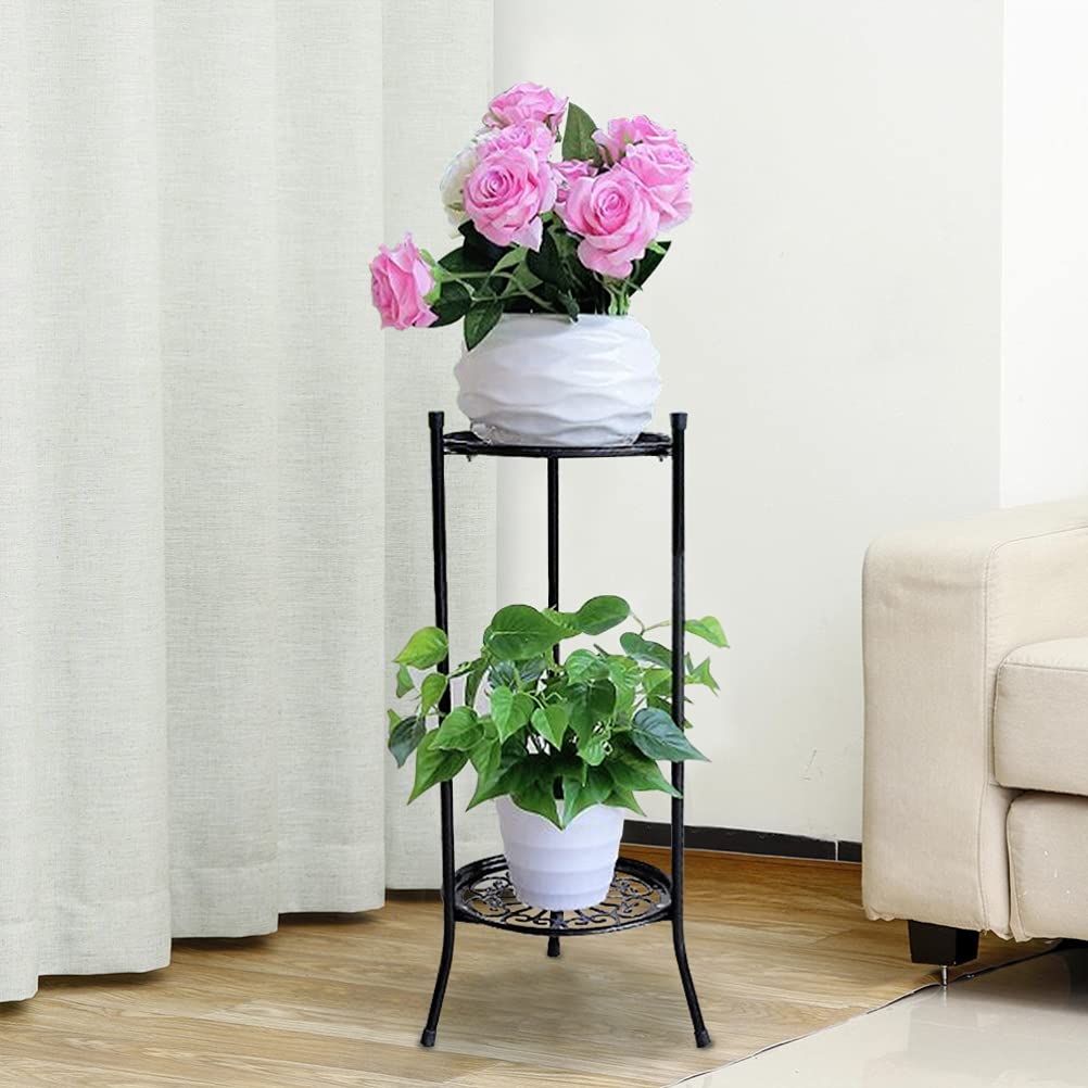 GOWENIC Heavy Duty Potted Plant Stand, Double Layer Metal Flower Pot Rack for Indoor Outdoor, Plant Rack for Patio Balcony