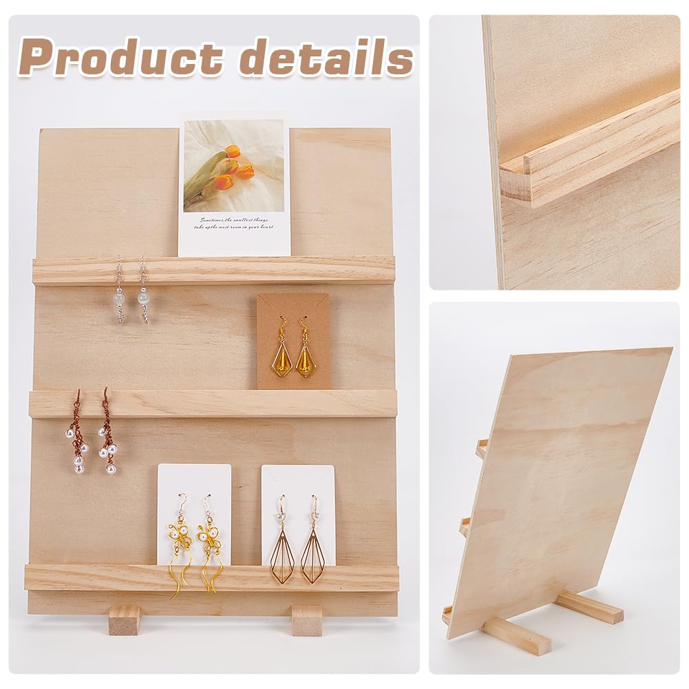 PH PandaHall 3 Tier Wood Earring Card Holder, Retail Jewelry Display Rack Photos Card Display Stand Rack Rustic Earring Display Stand for Displaying Earring Bookmarks Stickers Jewelry Exhibition