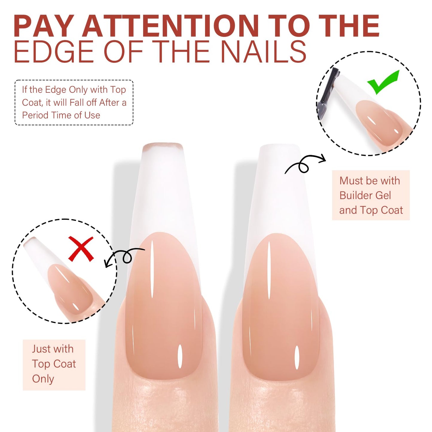 AILLSA French Gel Nail Tips, 180 Pcs French Tip Press On Nails Long Coffin Brown, Pre-Applied Primer & Base Coat, No Need File, Soft Nail Tips, Fake Nails for Nail Art DIY 15 Sizes
