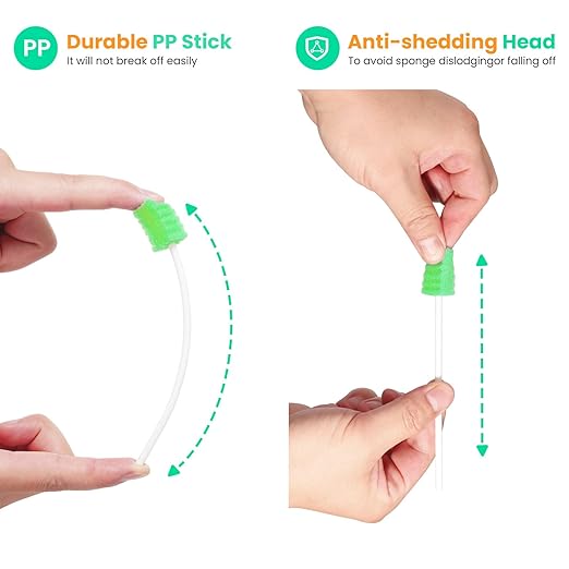 Oral Swabs Disposable 200 Count – Longer Handle Medical-Grade Sponge Swabs for Mouth – Individually Wrapped, Latex-Free, Non-Abrasive Mouth Swabs for Elderly, Home & Hospital Use (Green)