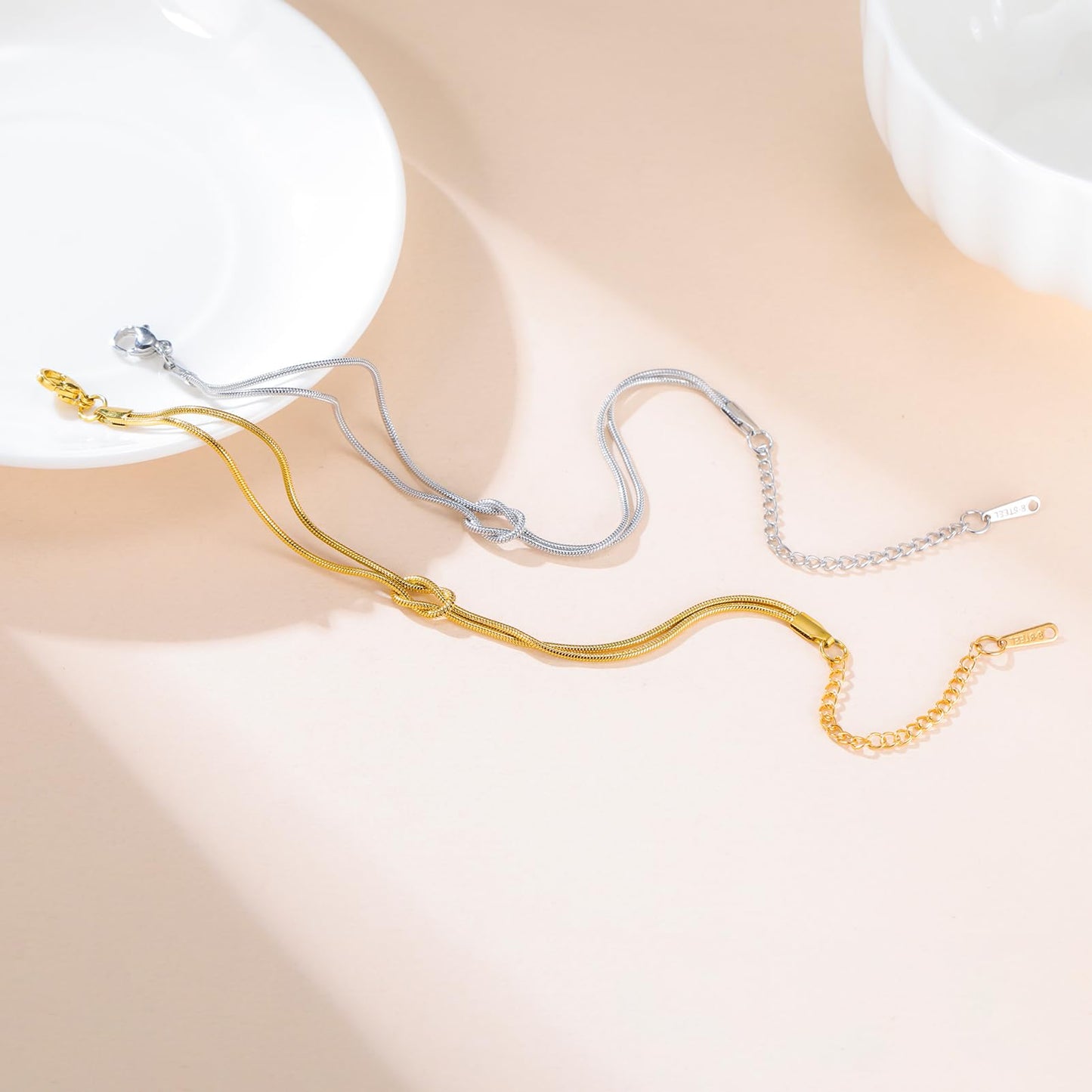 Amaxer Adjustable True Love's Knot Bracelet Stainless Steel Snake Chain Romantic Symbol Jewelry for Women Men (gold)