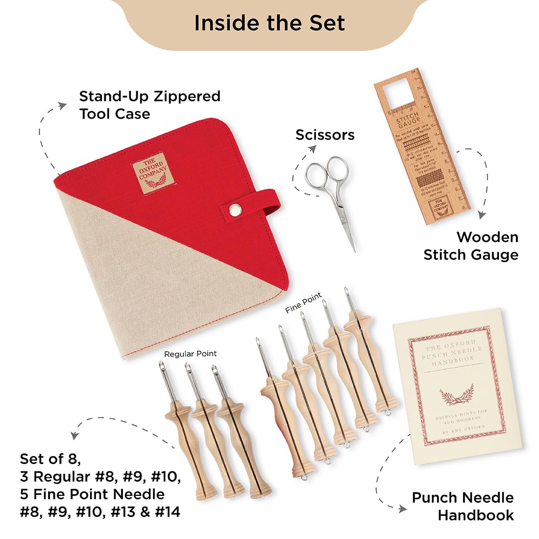 The Oxford Punch Needle Complete Set - 8 Sizes | Ergonomically Designed Natural Wood Handle | Electropolished Steel Tip | Ideal for Punch Needle Rug Hooking