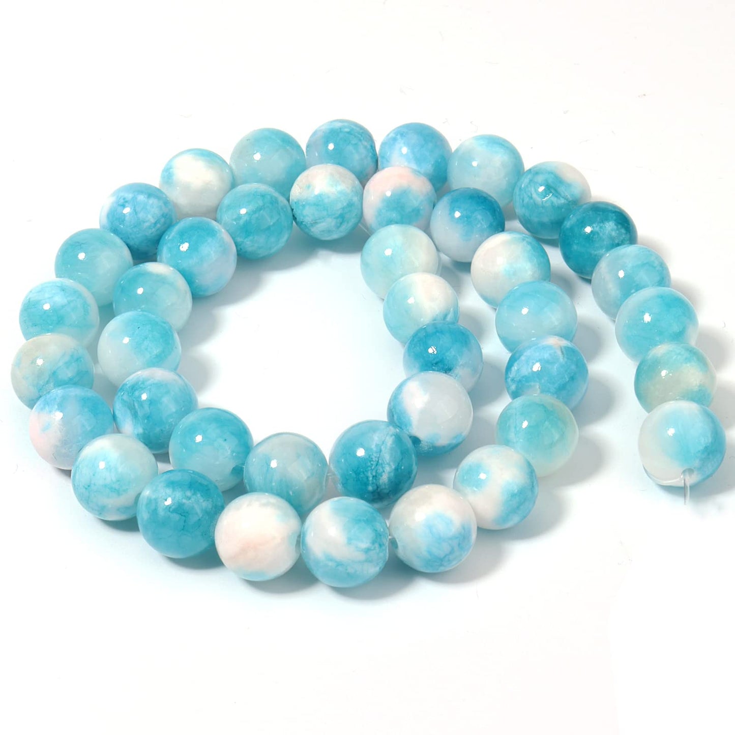 45pcs 8mm Natural Blue White Persian Jade Gemstone Beads Energy Healing Crystal Round Loose Stone Beads for Jewelry Making, DIY Bracelets Necklaces