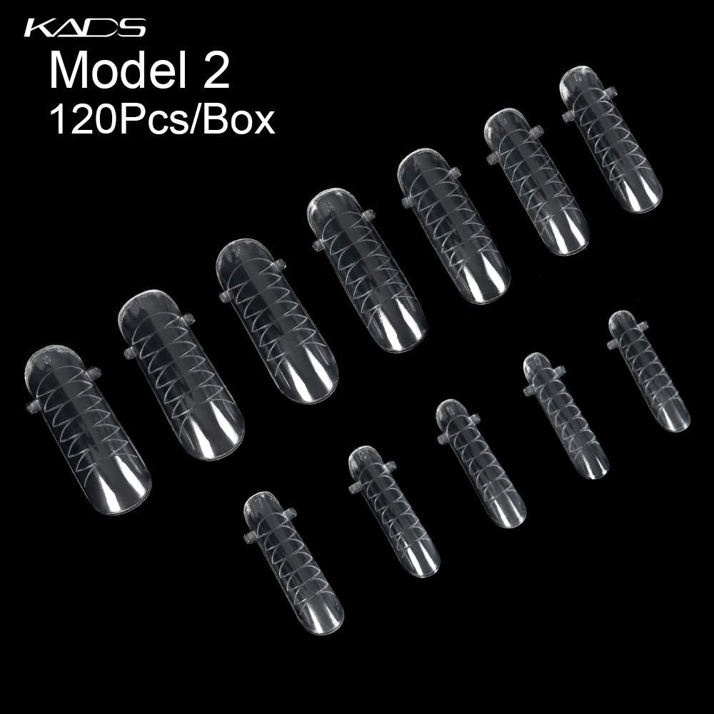 KADS 120PCS Clear Full Cover Dual Nail System Form UV Gel Acrylic Nail Art Mold Artificial Nail Tips with Scale for Extension (MODEL 2)