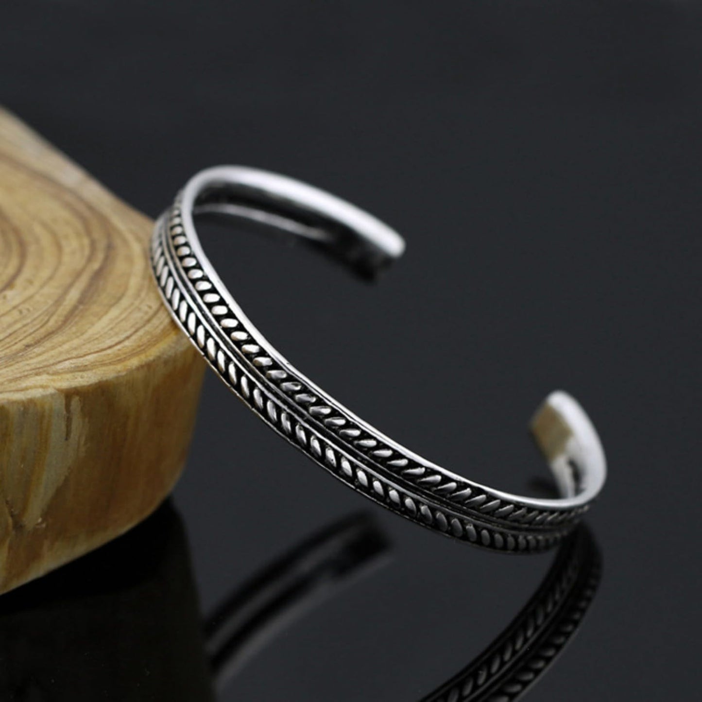 Handmade 925 Sterling Silver Cuff Bangle Bracelet for Men &Women Boho Classical Engraved Leaf Open Adjustable Bracelet Silver Statement Stackable Bangles Minimalist Wristband Cuffs Gifts for Him