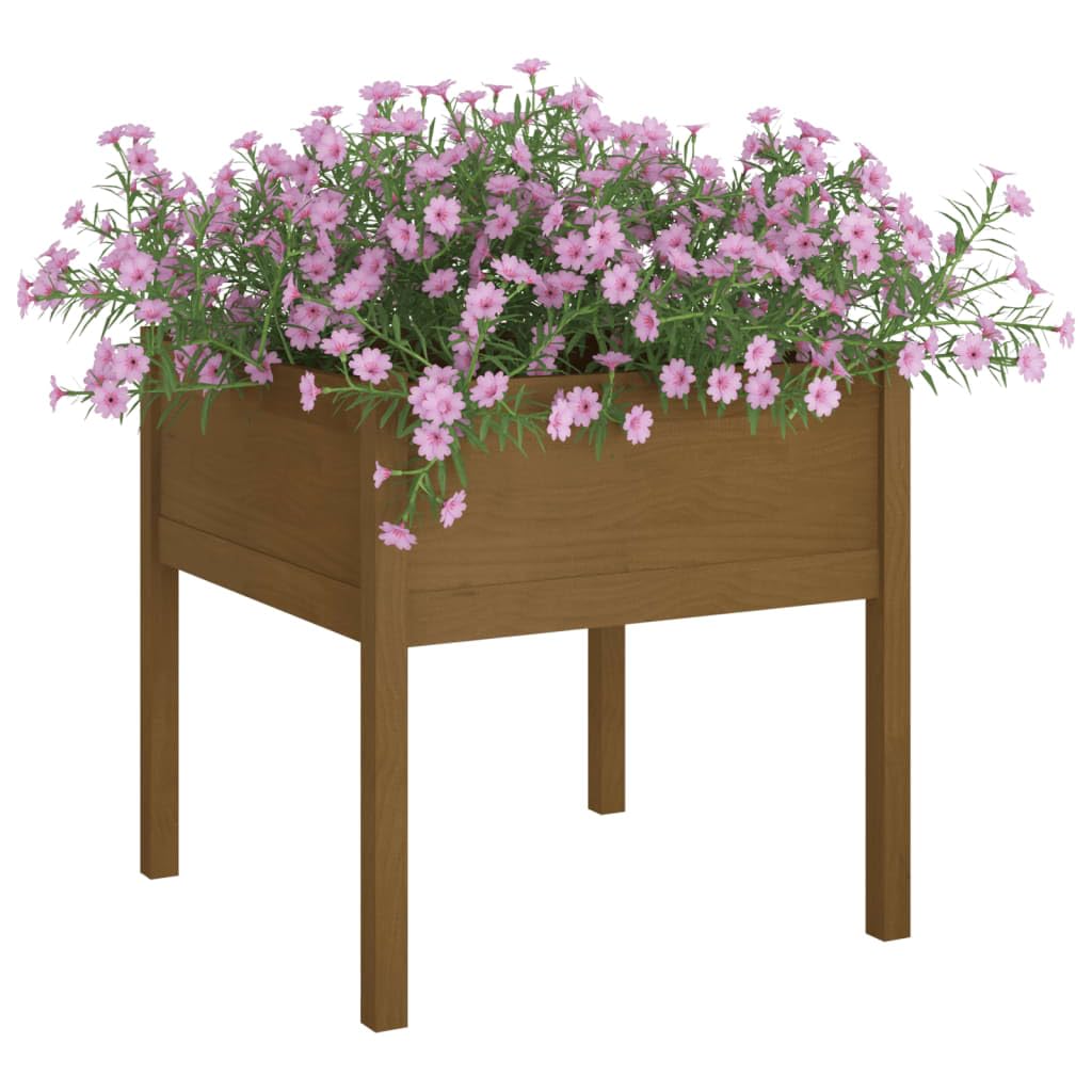 KTHLBRH Honey Brown Rustic Square Garden Planter, Solid Pine Wood Outdoor Planter Box for Flowers Herbs Vegetables, Weather-Resistant Spacious Raised Bed Planter