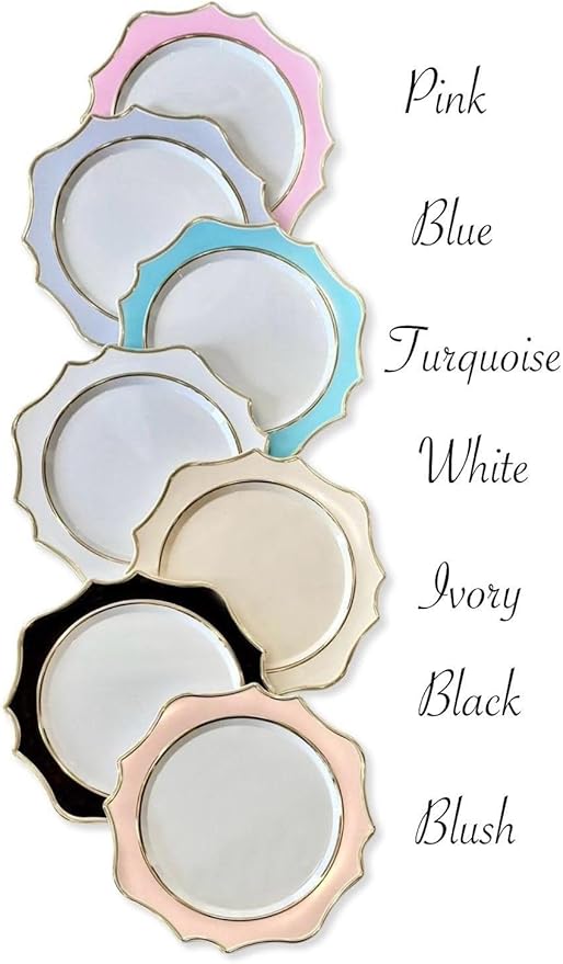 OCCASIONS 40 Piece Disposable Plastic Charger Plates 13.25'' Heavyweight BPA-Free, Bulk Party Plate Chargers for Weddings & Events, White & Silver Scalloped Imperial Collection