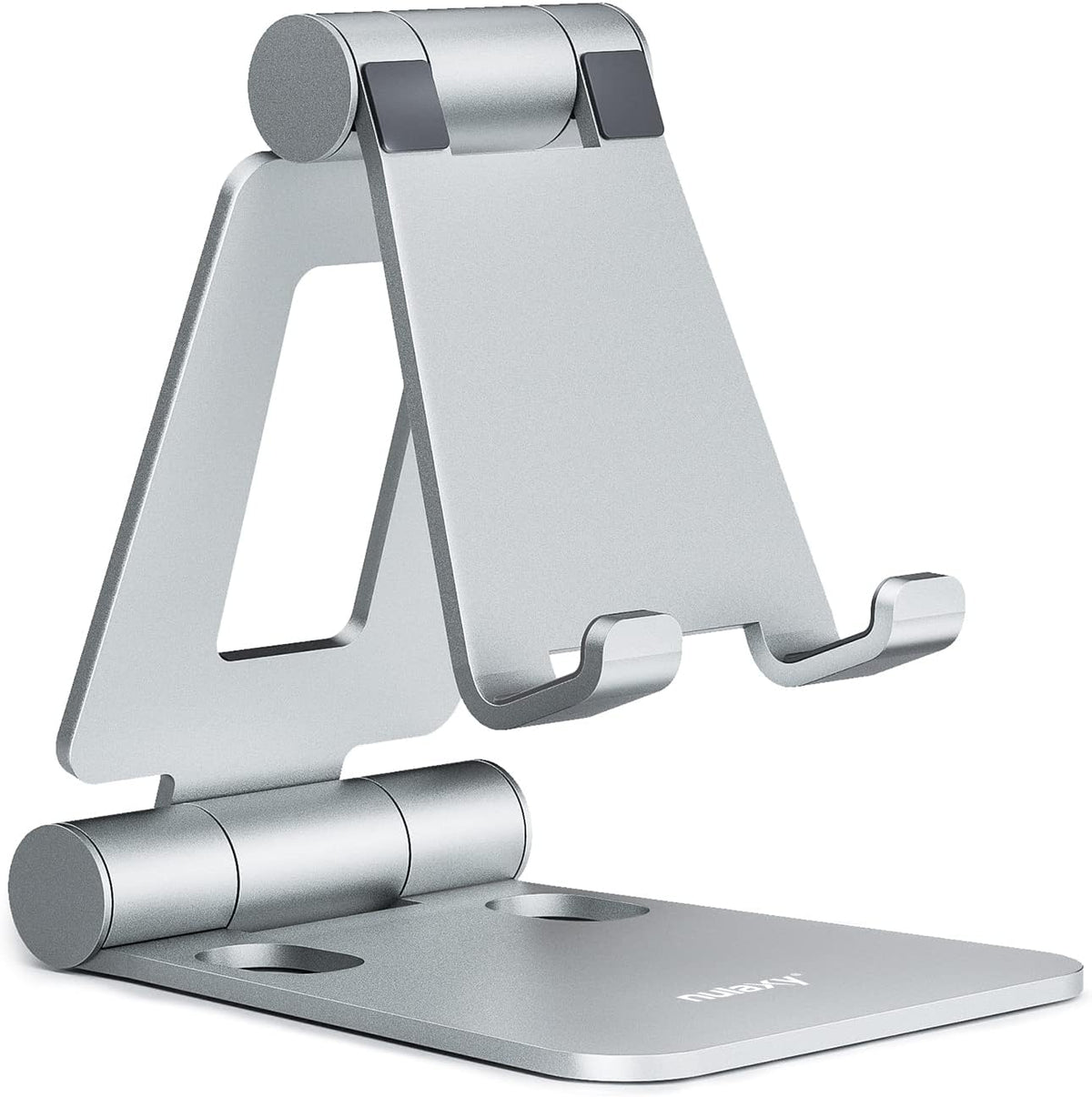 Nulaxy Dual Folding Cell Phone Stand, Fully Adjustable Foldable Desktop Phone Holder Cradle Dock Compatible with Phone 16 15 14 13 12 11 Pro Xs Xs Max Xr X 8, Nintendo Switch, All Phones - Silver