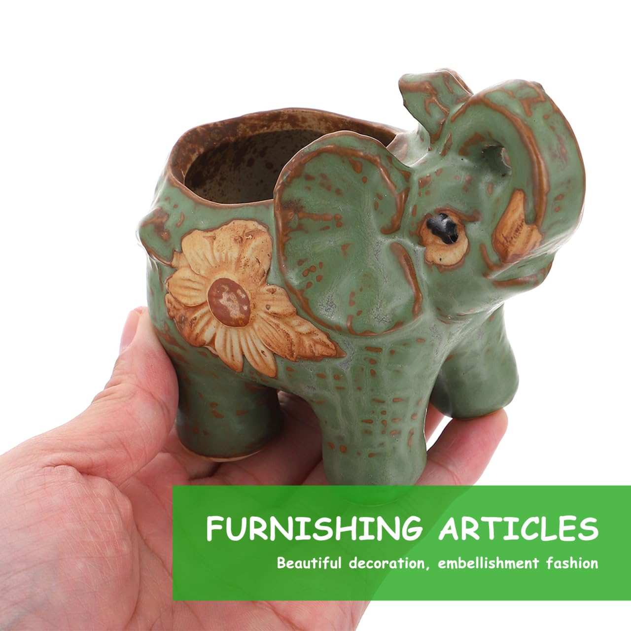 BESTonZON Elephant Shaped Ceramic Succulent Pot 4.72X4.52X2.75In Breathable Planter Home Office Desktop Decoration Flower Pot for Succulents and Cactus