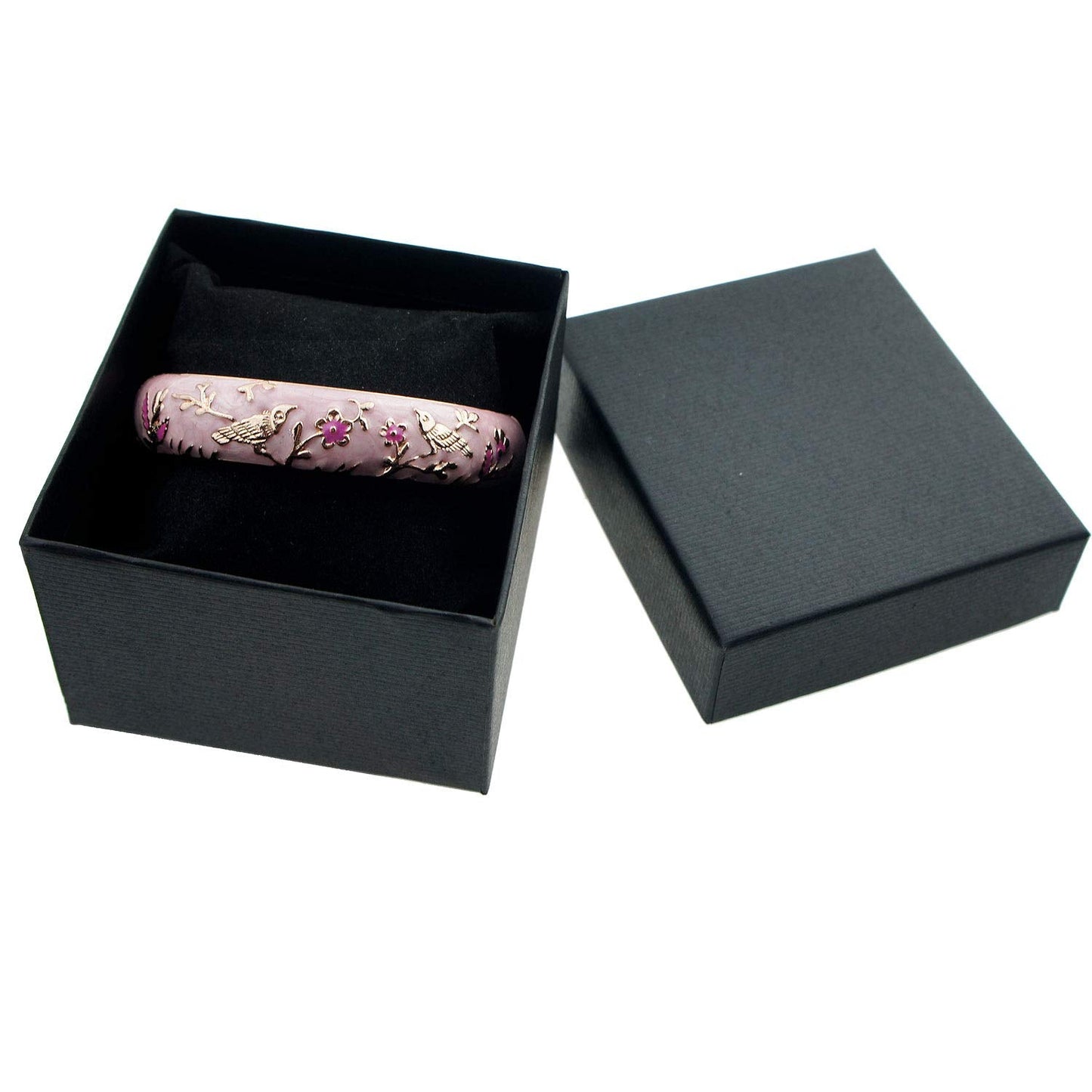 UJOY Colors Handcraft Jewelry Cloisonne Bracelet Enamel Bird Spring Hinged Womens Bangles Gifts Box 55C49 Pink