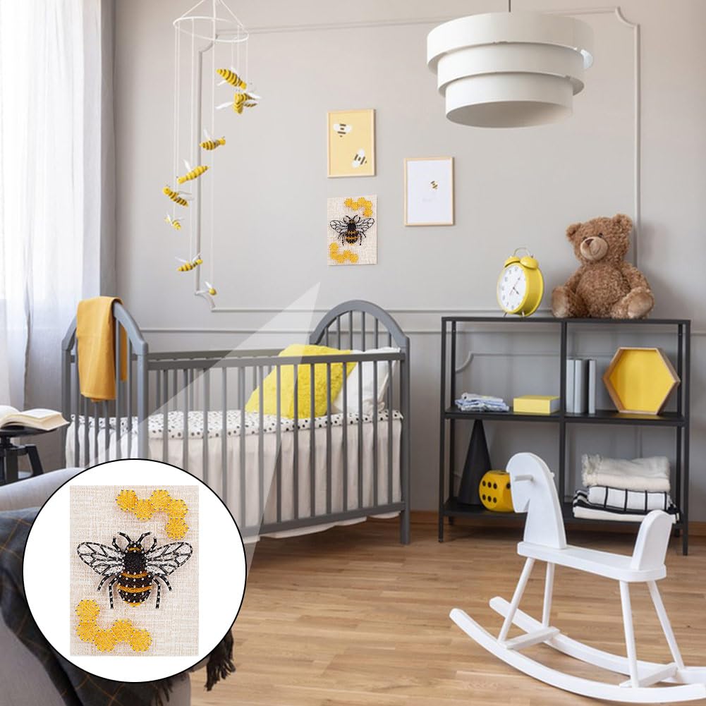 WEBBEDY 3D String Art Kit DIY Bee String Arts and Craft Kits for Adults Beginners Include All Necessary Accessories and Wooden Frame, Home Wall Decorations Unique Gift