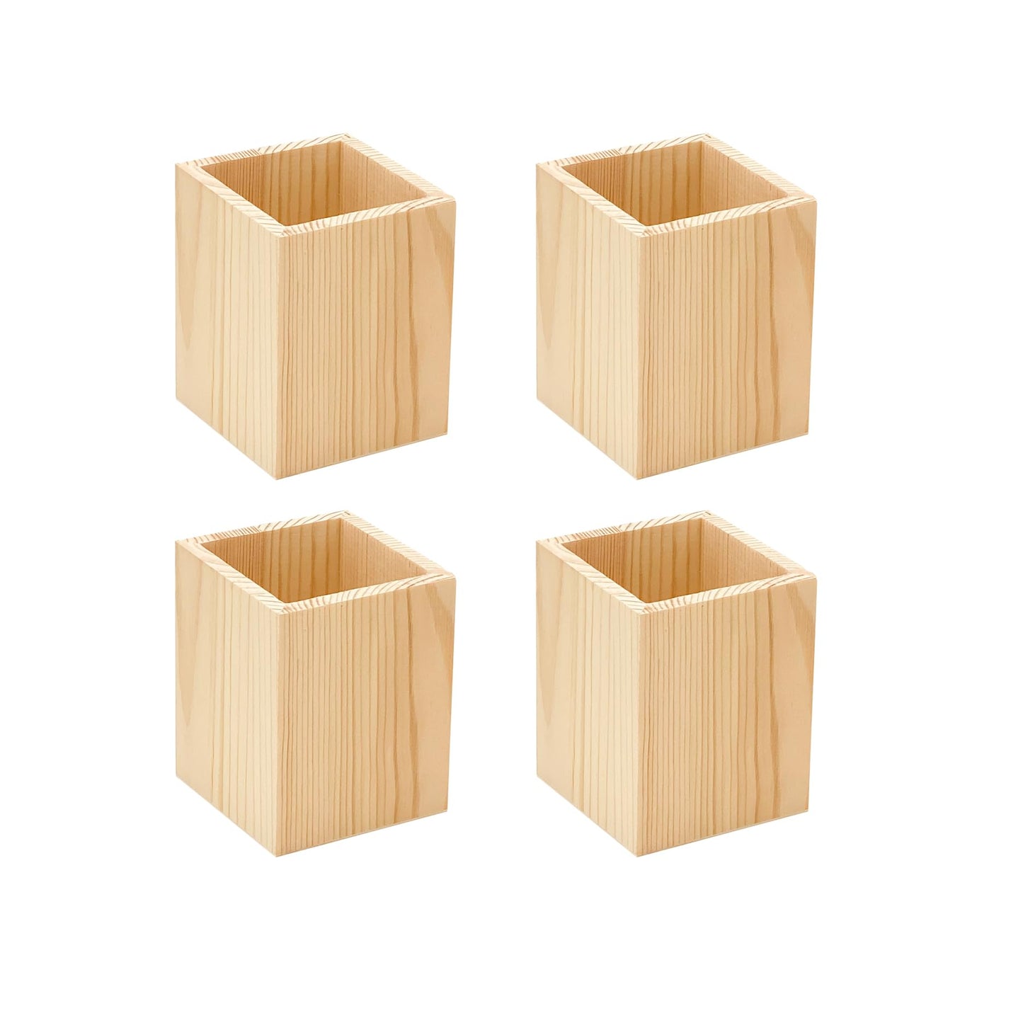 Cregugua 6 Pack Wood Pen hlolder Unfinished Wooden Pencil Holder for Homemade DIY Crafts (3"x3"x4")