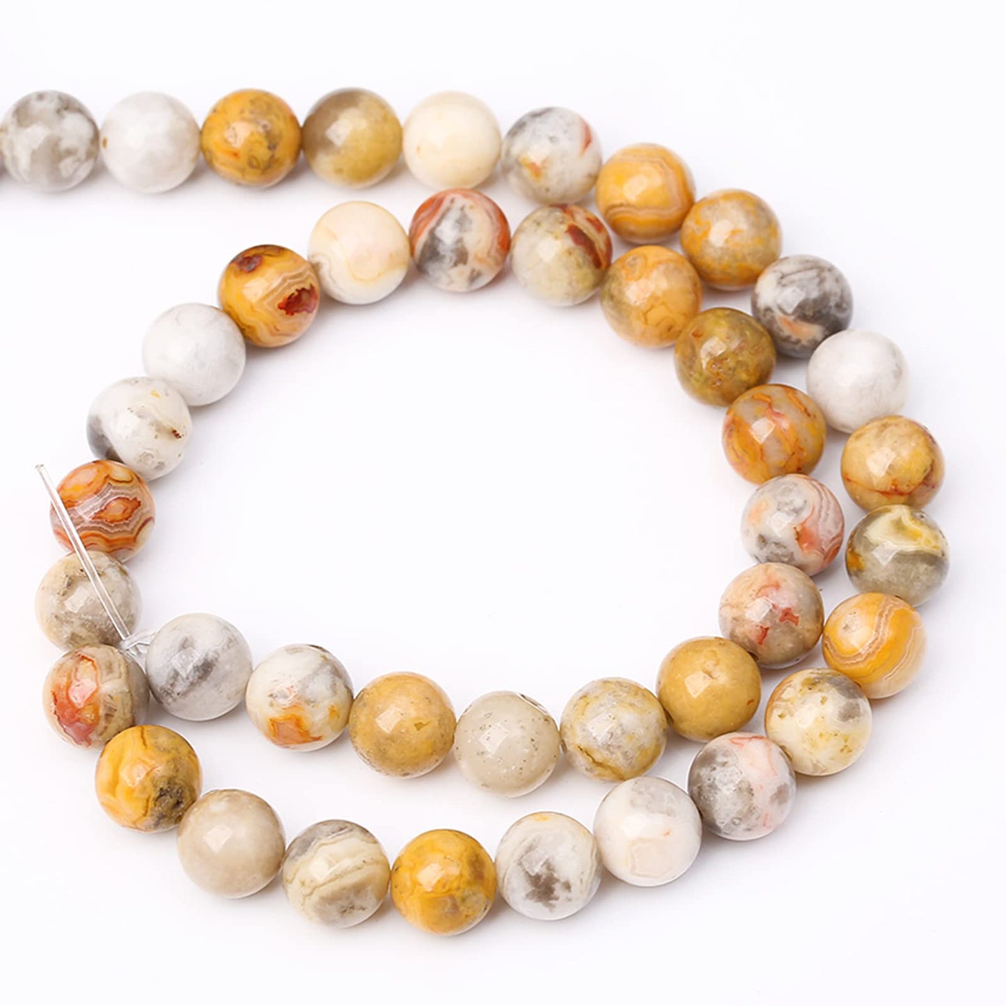 6MM 60PCS Yellow Crazy Lace Agate Beads Natural Stone Spacer Loose Beads for Jewelry Making DIY Bracelet Necklace