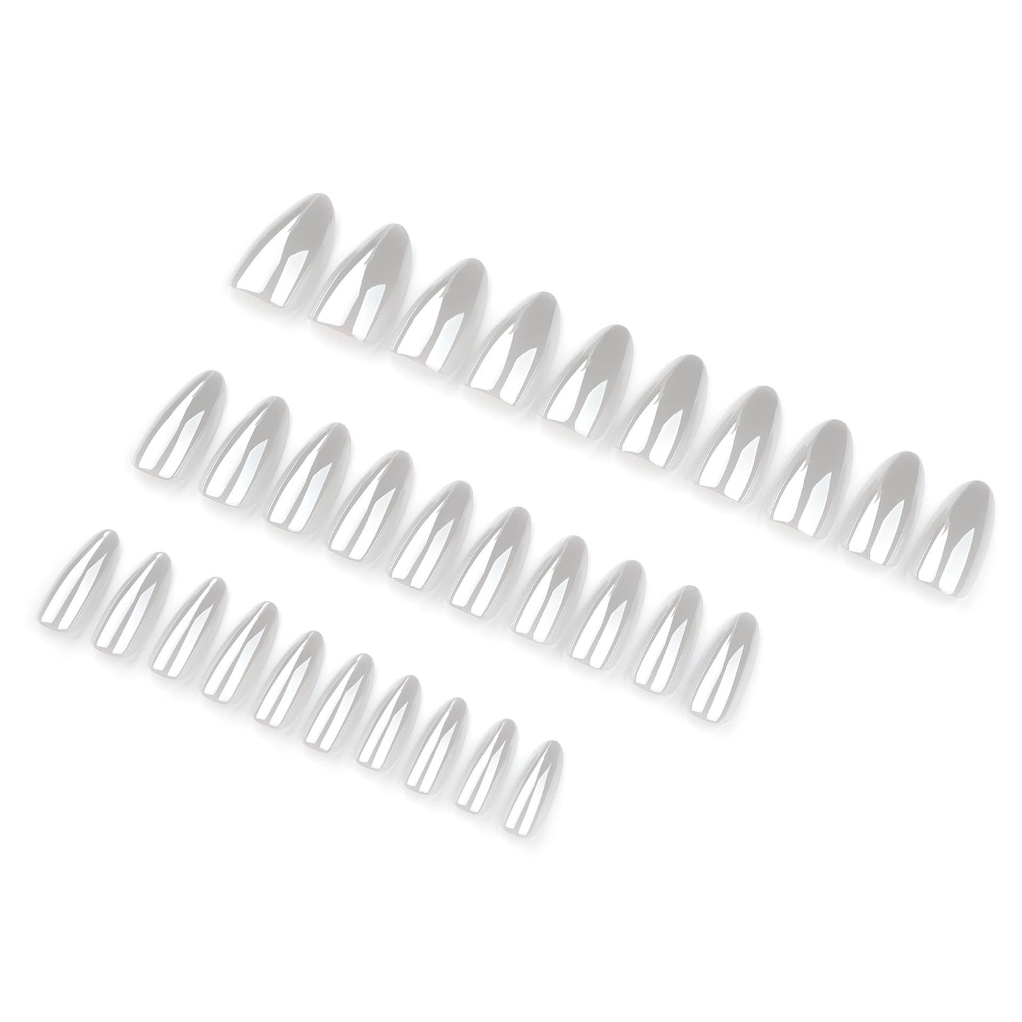 Medium Press on Nails Almond - Chrome White Fake Nails - Solid Color Full Cover Stick on False Nail - for Women 24 Pcs