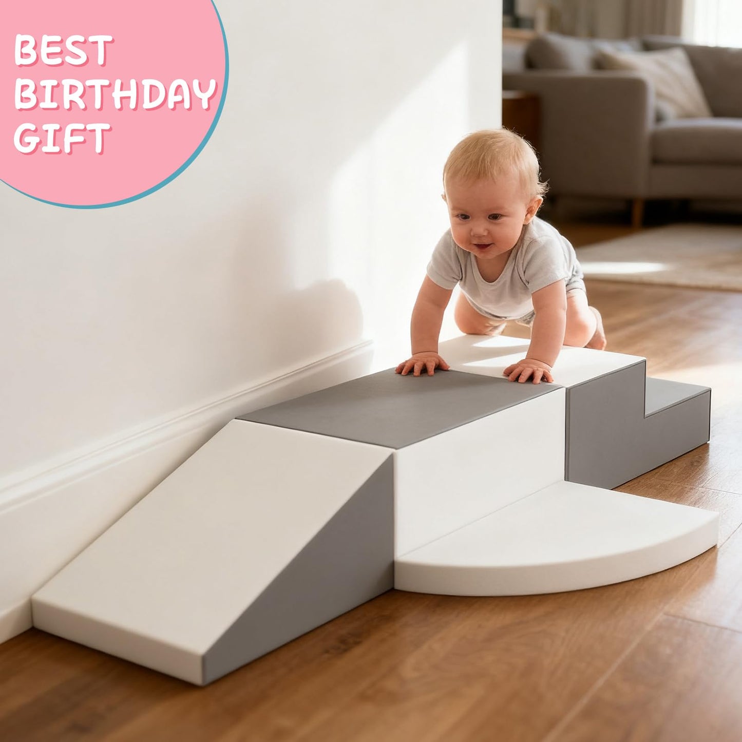 RDHOME 4-Piece Toddler Climbing Toys, Baby Soft Foam Climbing Blocks Set for Indoor Crawling Climbing and Sliding, Modular Play Structures 1-3 Years Old Climber Activity Playground