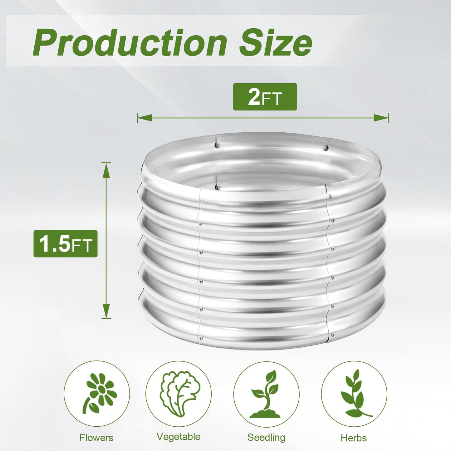 AHEONLAR 2 Pack 2x2x1.5ft Round Galvanized Raised Garden Bed Outdoor Metal Planter Box for Vegetables Steel Raised Beds for Gardening Silver