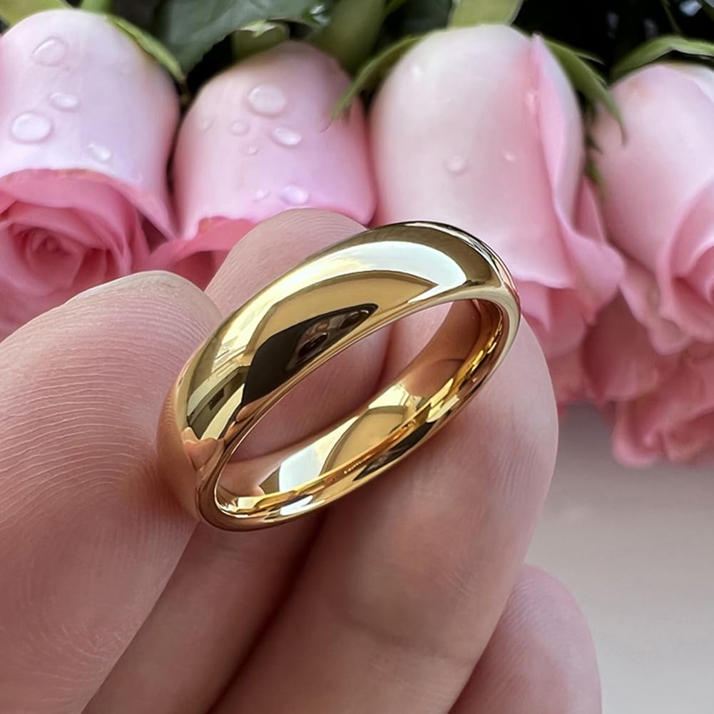 TUTISS 5mm Gold Tungsten Rings for Men Women Engagement Wedding Bands Domed Polished Comfort Fit Size 11