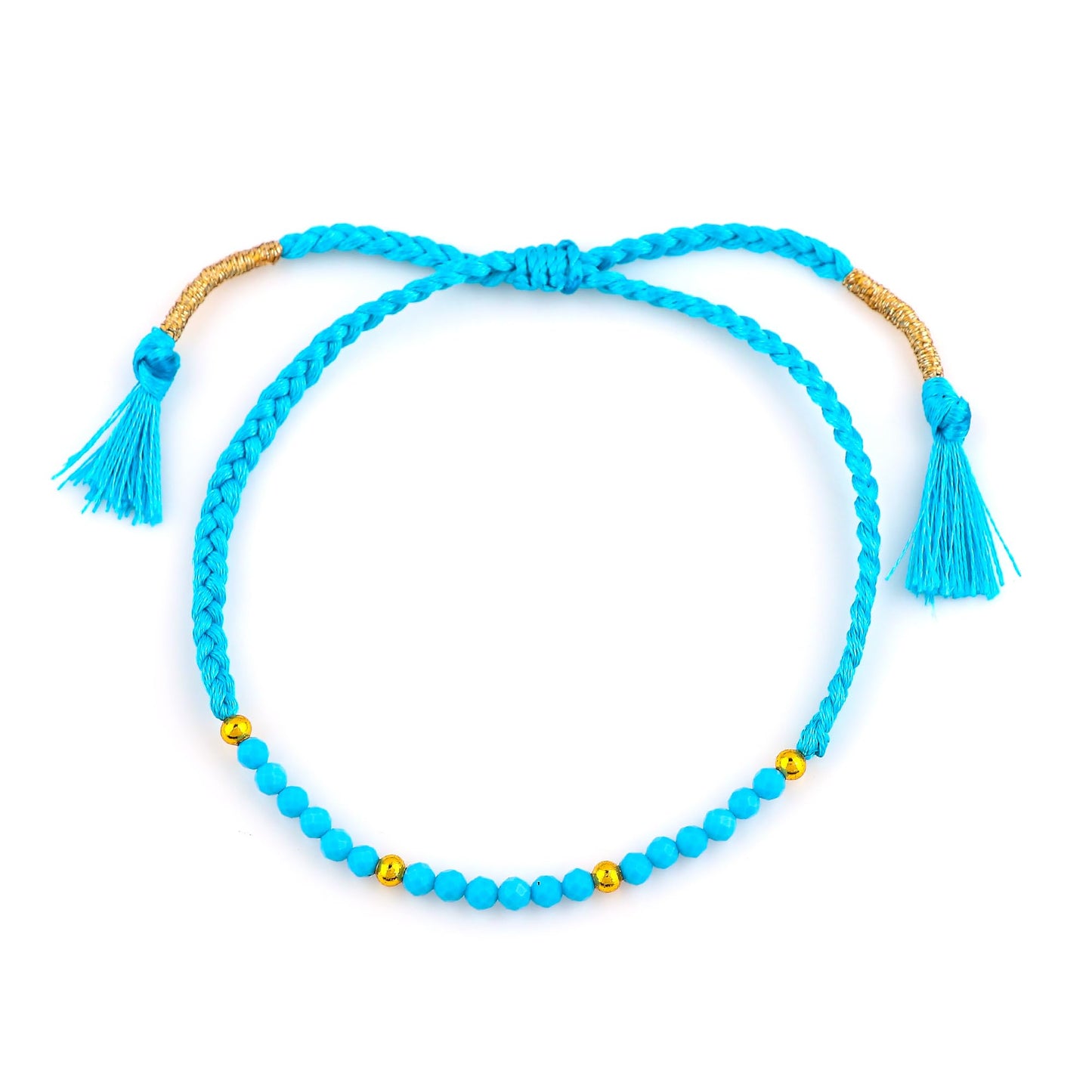 GEMSYMPHONY Turquoise Gemstone Beads Braided Bracelet – 3.5mm Natural Stone Beads, Handmade Adjustable Braided Rope Bracelet, Healing Crystal Jewelry for Men & Women, Unisex Boho Gift (Turquoise)