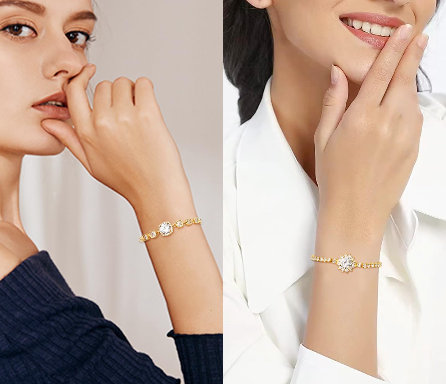 Wovanoo Tennis Bracelet for Women Cubic Zirconia Bracelets Adjustable Slider Bracelets Gold 02
