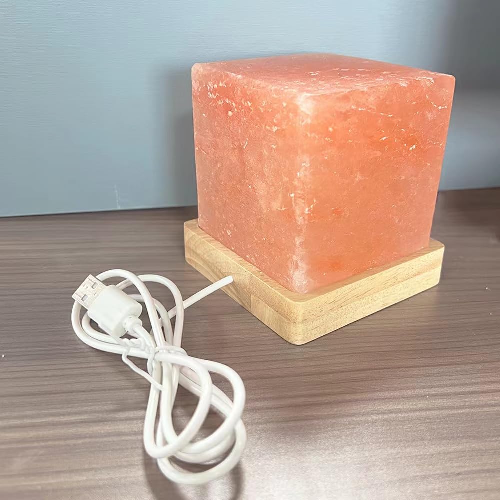 YZYOE USB Himalayan Warm Light Salt Lamp, Atmosphere Decorative Salt Light with Solid Wood Base, Natural Crystal Rock BedHead Night Lamp, Gift of Handicrafts for Friends.