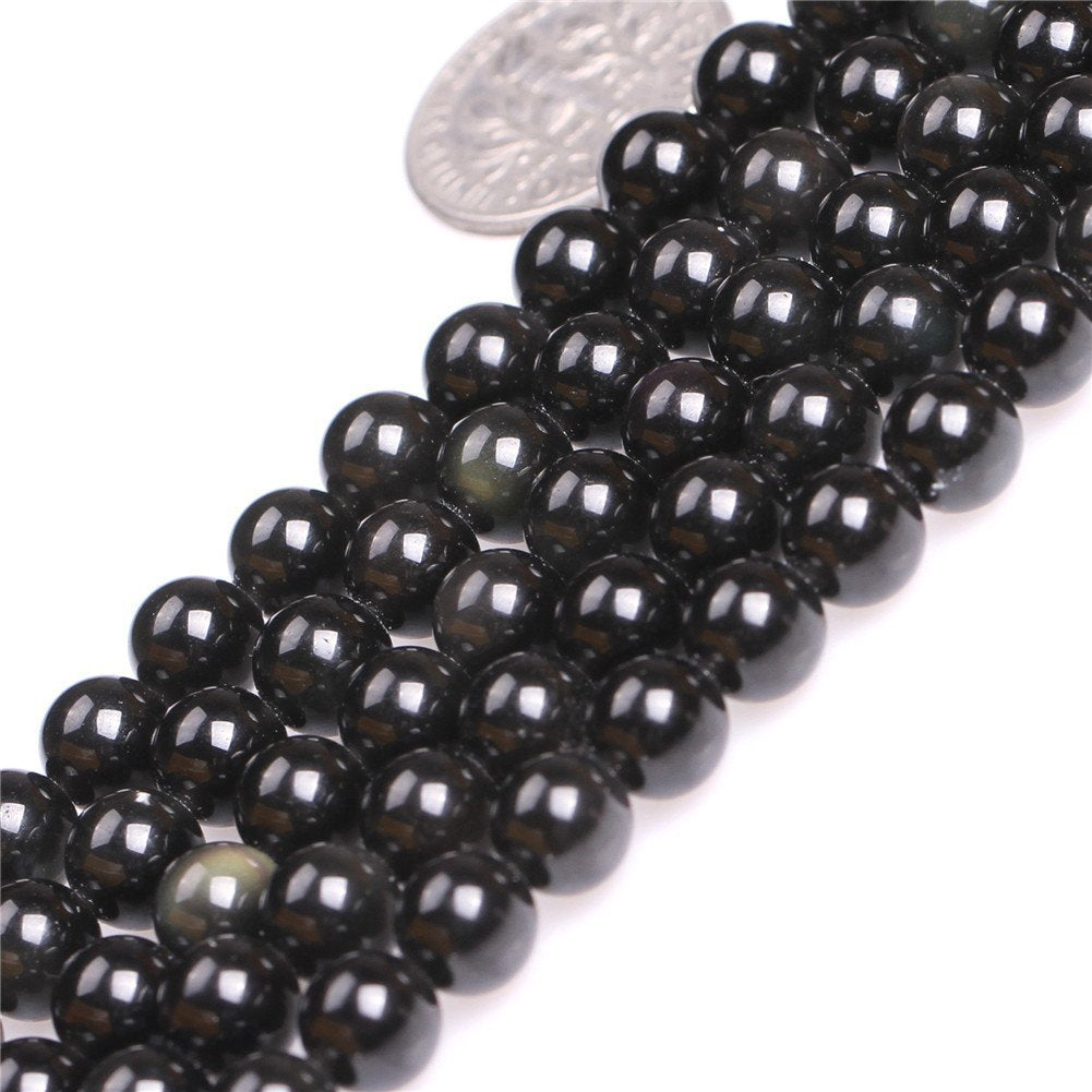 10mm Natural Black Obsidian Beads Round Gemstone Loose Beads for Jewelry Making (36-38pcs/strand)