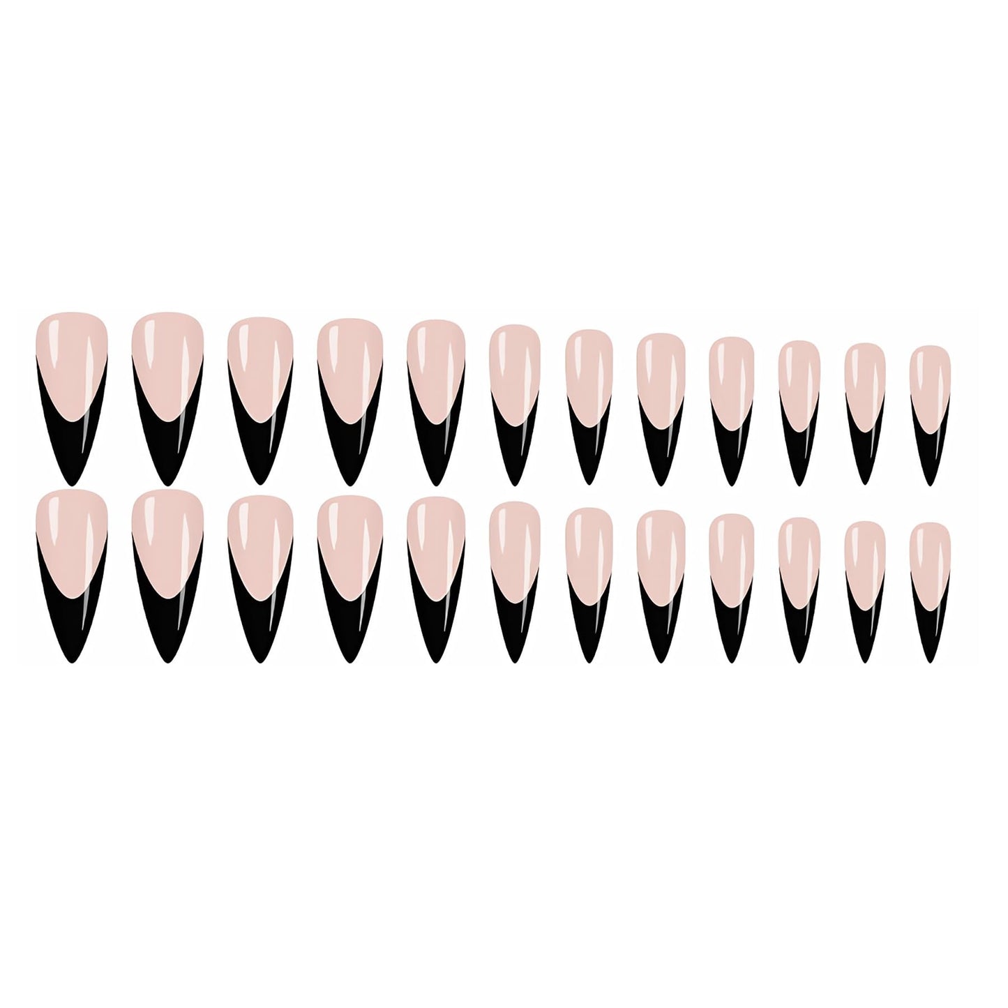 MERVF Press on Nails Long Stiletto Black French Tip Fake Nails Glue ons Acrylic Nail Gothic Design Manicure Supplies Glossy 24pcs