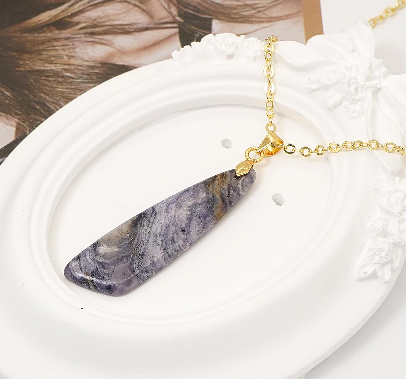 Wovanoo Nature Stone Necklaces for Women Boho Pendant Necklace 18K Gold Chain Necklaces White Blue