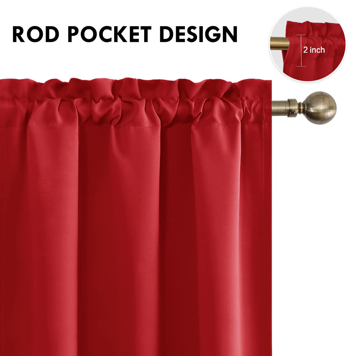 Blackout Curtains for Bedroom Living Room 38 x 63 Inch Long Red (2 Count)